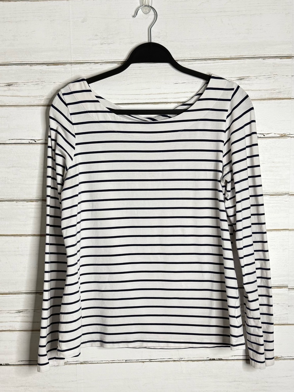 Lilly Pulitzer White Navy Stripe Open Back Long Sleeve Top